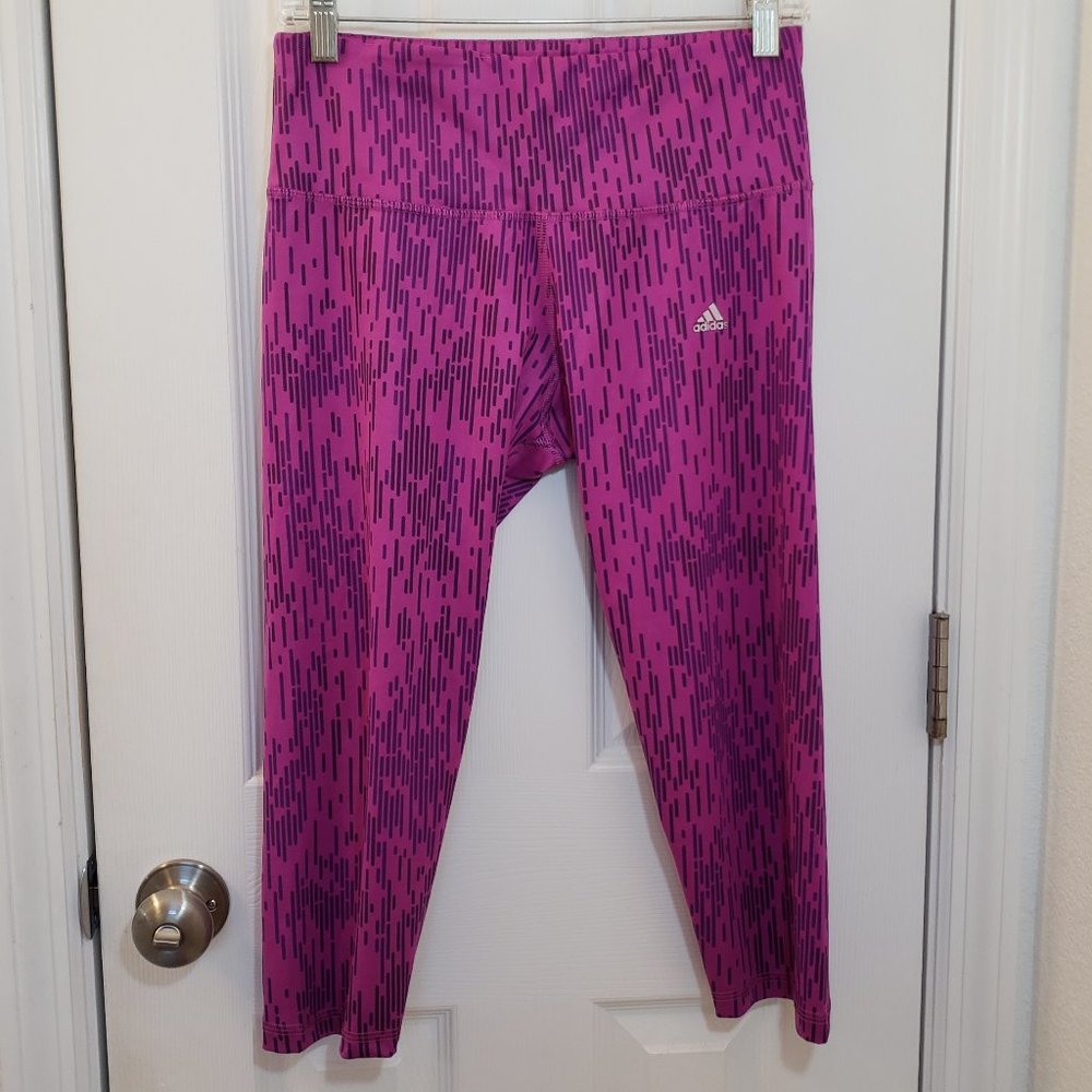 adidas Pink Capri Leggings Striped Yoga Cotton